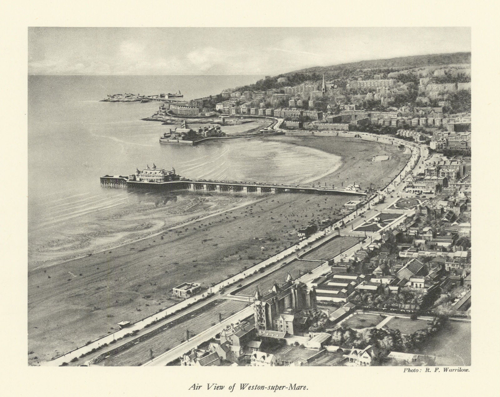 Air View of Weston-super-Mare 1930 old vintage print picture